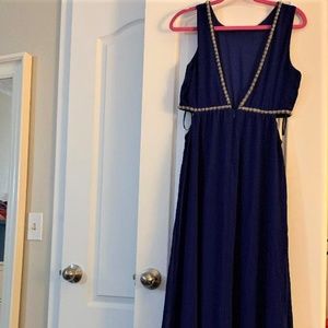 long  blue formal dress deep V back gorgeous!